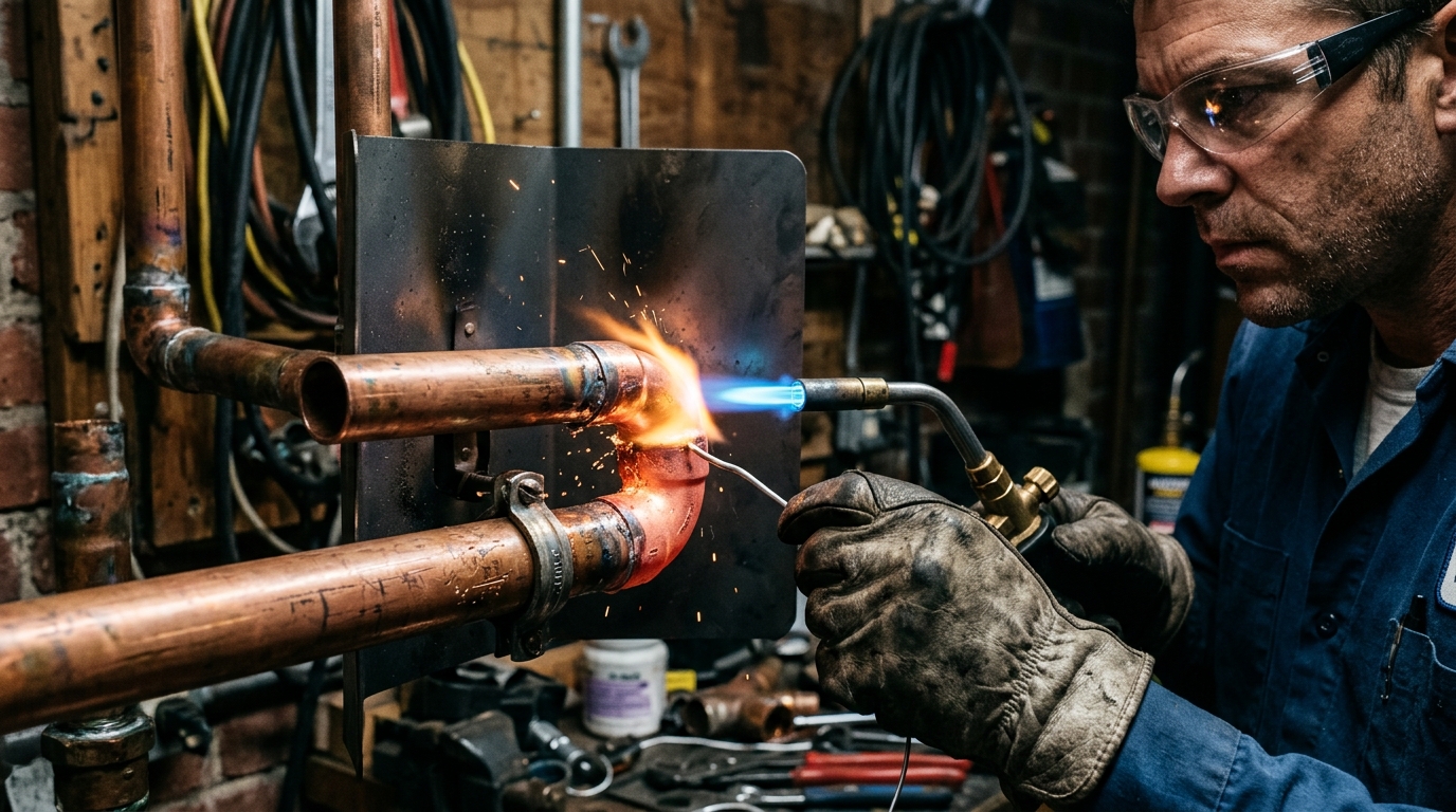 Precision copper pipe brazing and silver solder sleeve for direct foundation slab leak spot repair